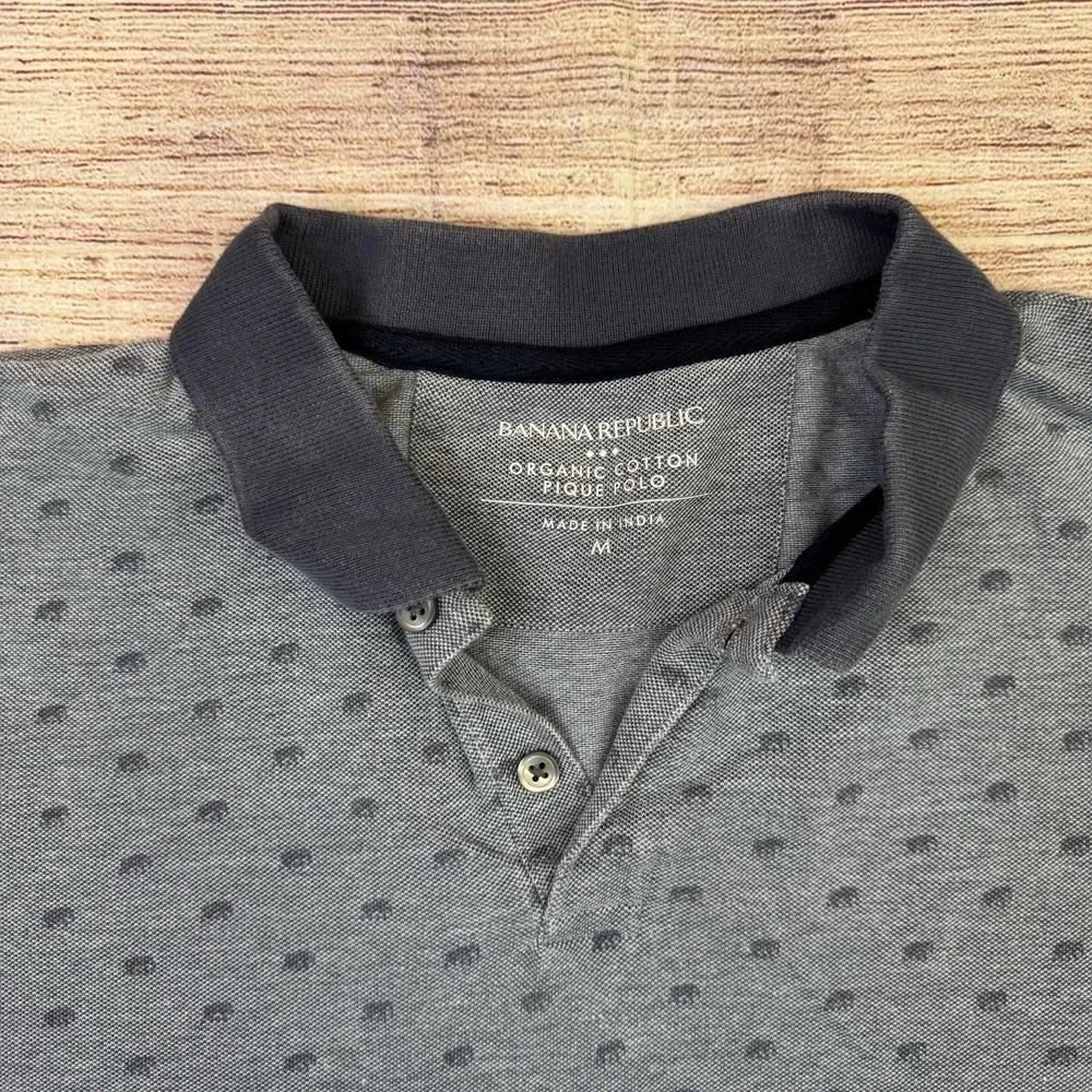 Banana Republic Men's Pique Polo Gray Organic Cotton Micro Print Medium